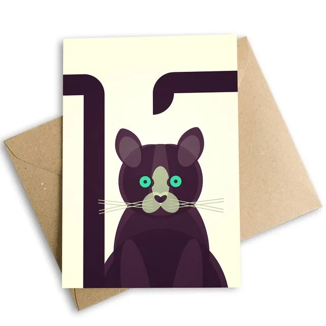 Quirky 70s Black Cat Greetings Card