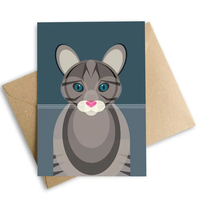 Quirky Grey Tabby Cat Greetings Card