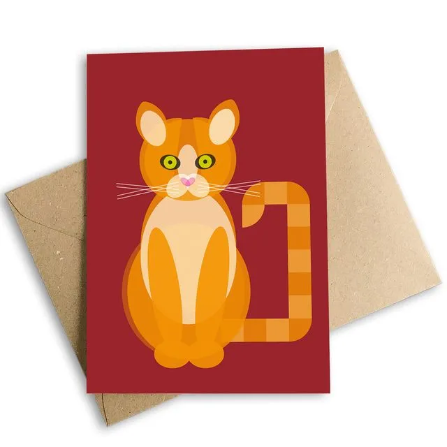 Quirky Ginger Cat Greetings Card