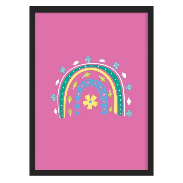 Pink Floral Rainbow Print - Framed or Unframed