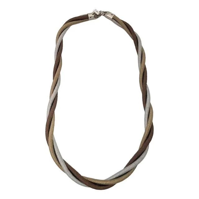 Braided Covered Rubber Cords Necklace - Gold/Silver/Brown