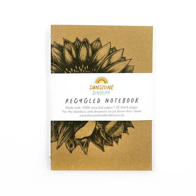 Sunflower &amp; Bee A6 Recycled Notebook
