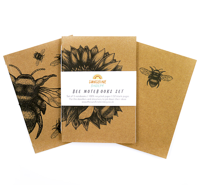 Set of 3 Bumble Bee Recycled A6 Notebooks