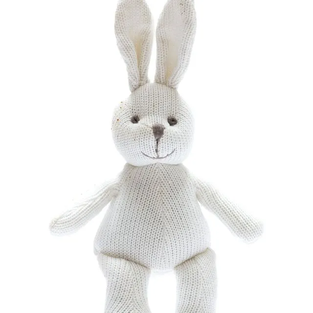 Knitted White Organic Cotton Bunny Baby Rattle