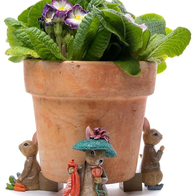 Beatrix Potter Benjamin Bunny Plant Pot Feet - Set of 3 - Benjamin In Tamoshanter Hat, Benjamin With Vegeatables, Benjamin Shopping