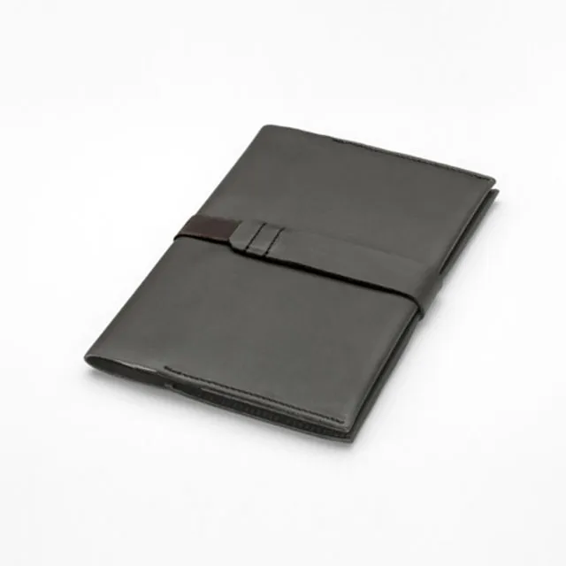 "Stitch" refillable leather notebook - Slate Grey