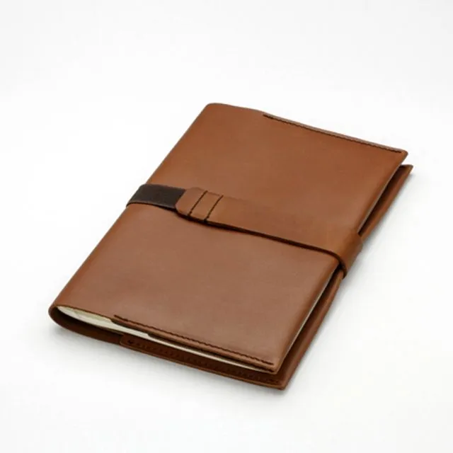 "Stitch" refillable leather notebook - Camel