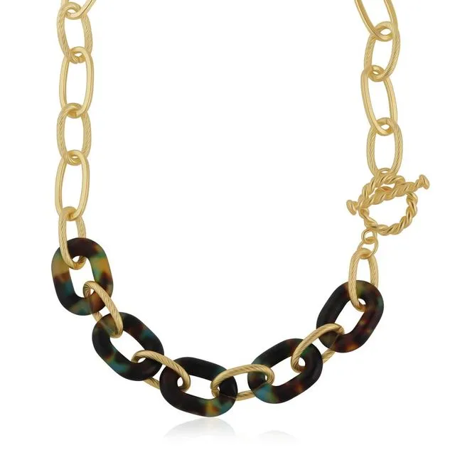 Amy Matte Resin Chain Necklace - Blue/Yellow/Brown