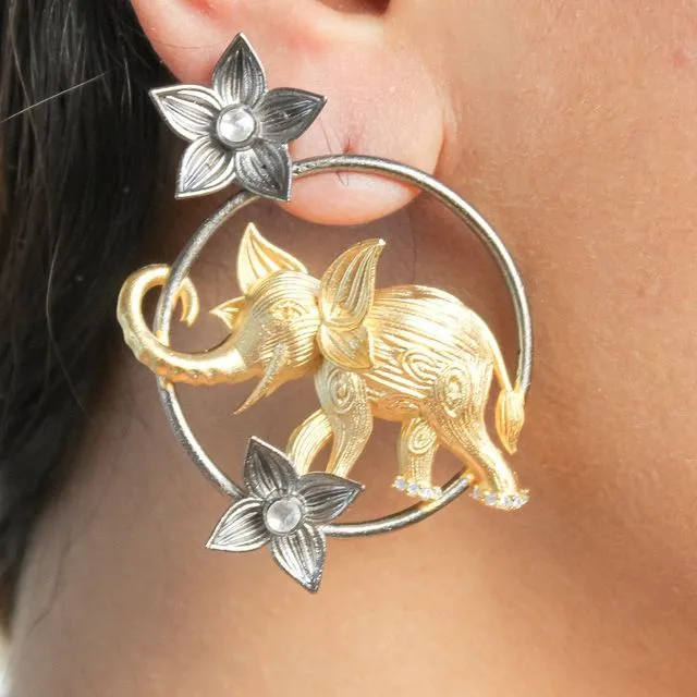 Airavata Golden Elephant Earrings