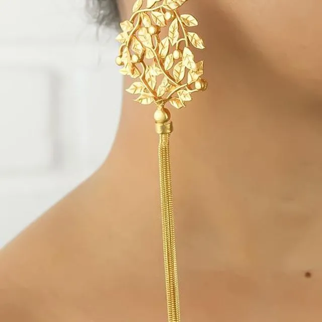 Golden Laurel Long Earrings