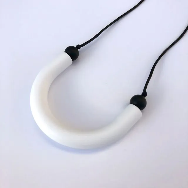White U tube shaped teething pendant necklace