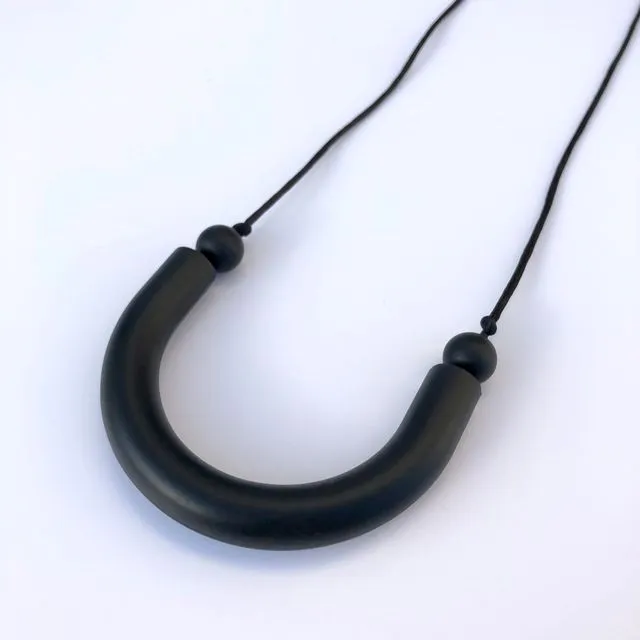 Black U tube shaped teething pendant necklace