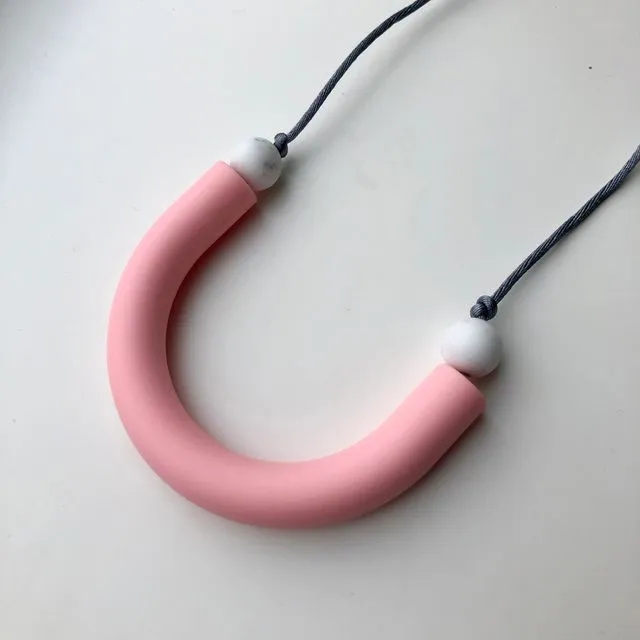 PINK U tube shaped teething pendant necklace