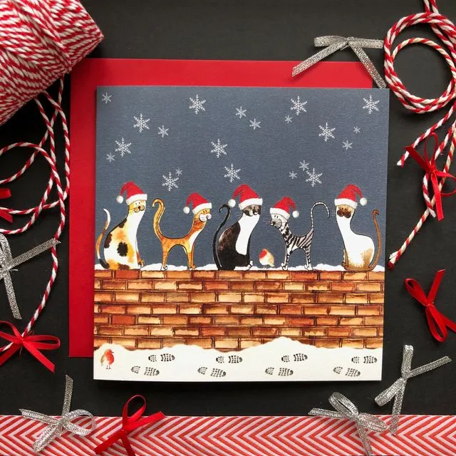 Cats on a wall Christmas card
