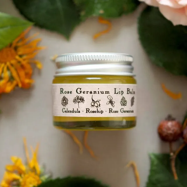 Rose Geranium Lip Balm - Organic Rosehip, Calendula, Beeswax - 15ml