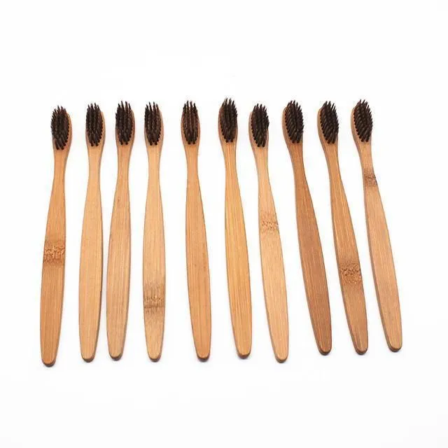 10-Pack Bamboo Toothbrushes - Brown