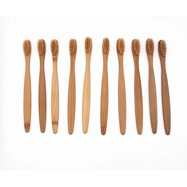 10-Pack Bamboo Toothbrushes - Khaki