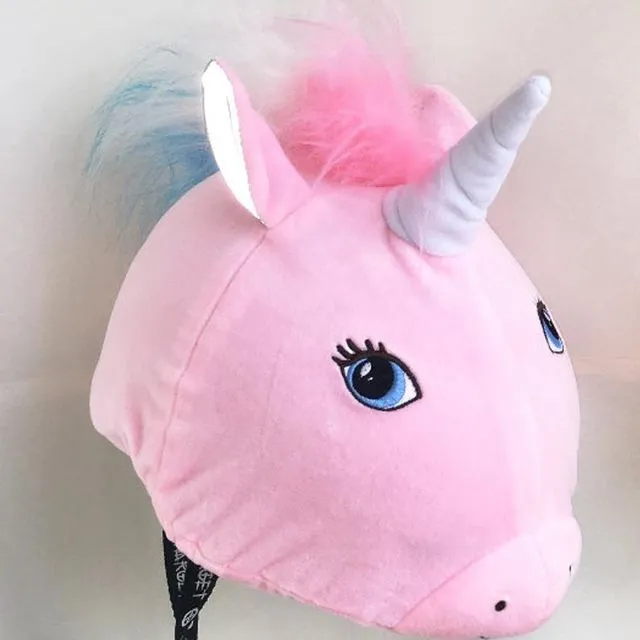 Pretty unicorn horse riding helmet cover - Pink + Rainbow mane