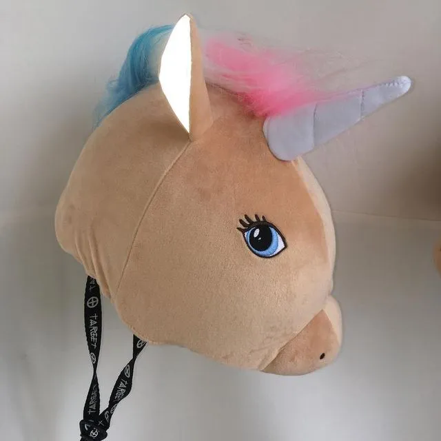 Pretty unicorn horse riding helmet cover - Beige + Rainbow mane