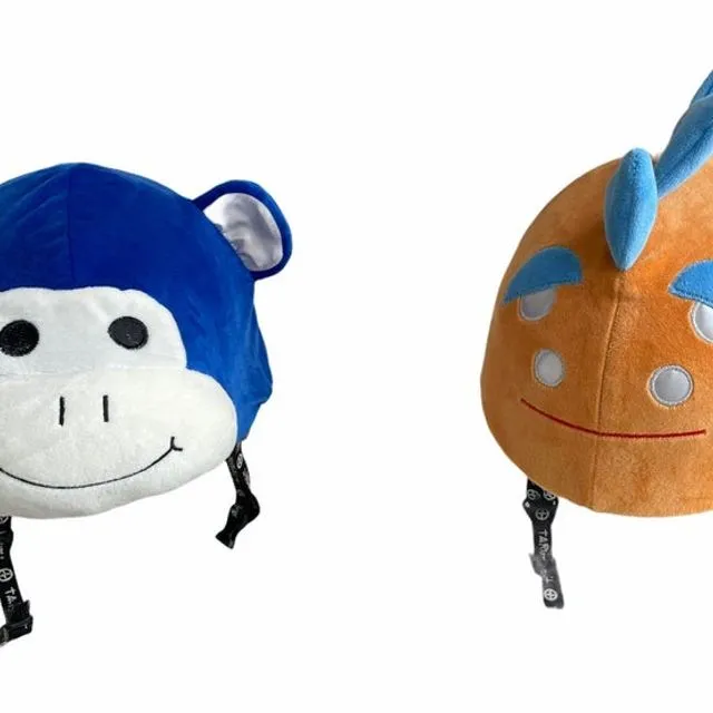 Ski helmet cover - Orange/Blue dino