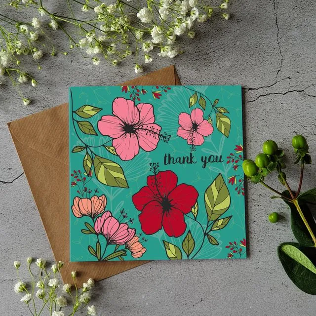Thank You Teal Card - Pack of Six Cards