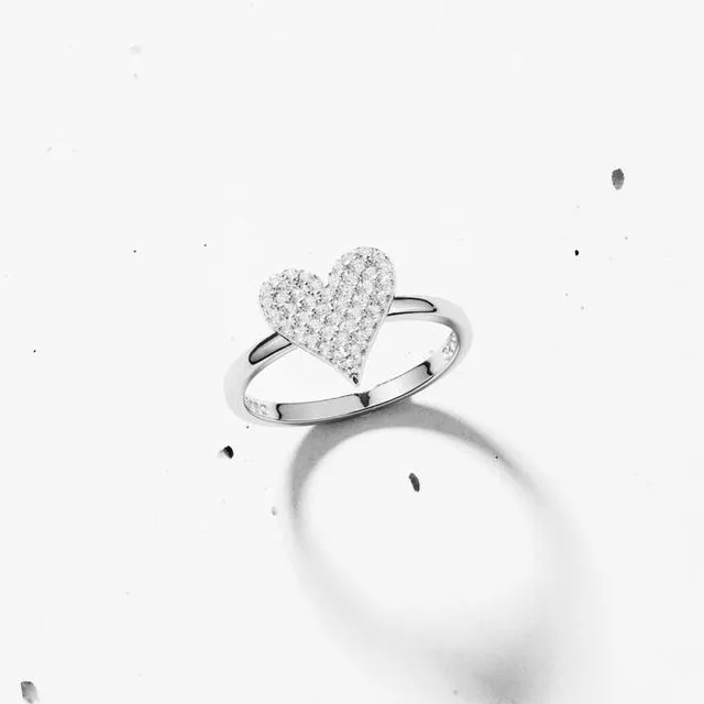 PAVE HEART RING - 925 STERLING SILVER