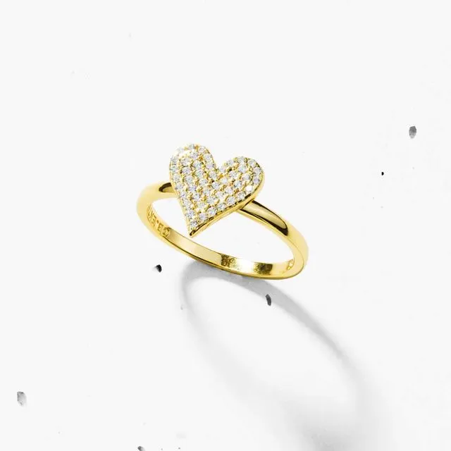 PAVE HEART RING - 925 STERLING SILVER (COLOUR GOLD)