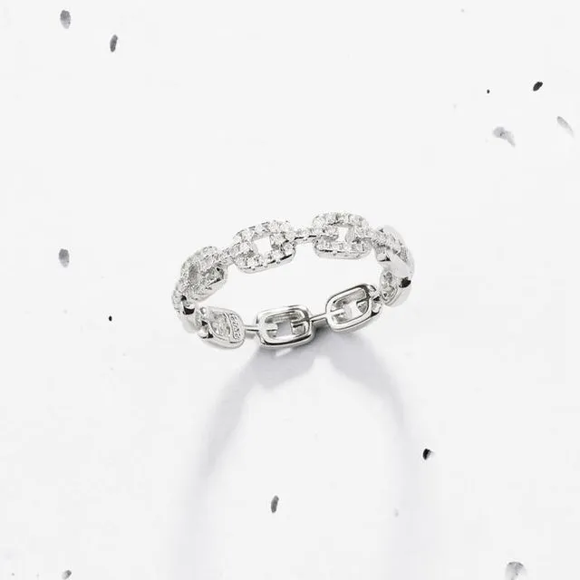 FULL PAVE MINI CHAIN RING - 925 STERLING SILVER
