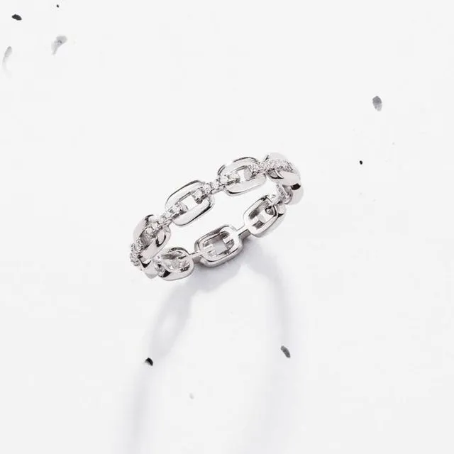 HALF PAVE MINI CHAIN RING - 925 STERLING SILVER