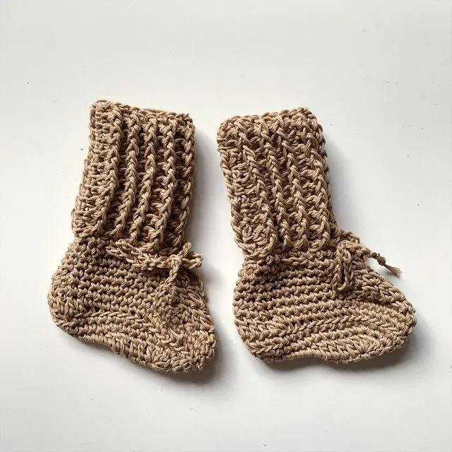 Organic Cotton Tall Cotton Baby Booties - Sand
