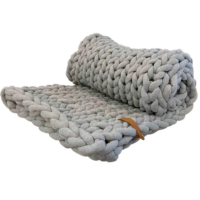 XXL Chunky Knit Blanket Cotton Tube, Lightgrey