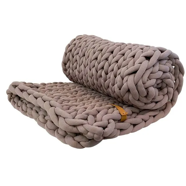 XXL Chunky Knit Blanket Cotton Tube, Taupe