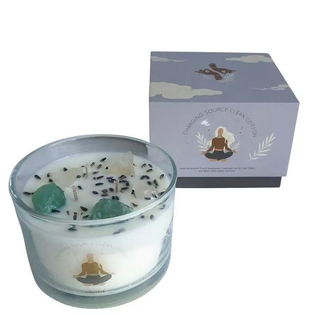 3-Wick Scented Soy Wax Candle with Crystals, Charging-Source-Clean-Cotton to breathe & recharge your batteries