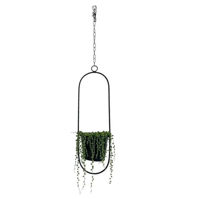 Plant Hanger with pot, oval black