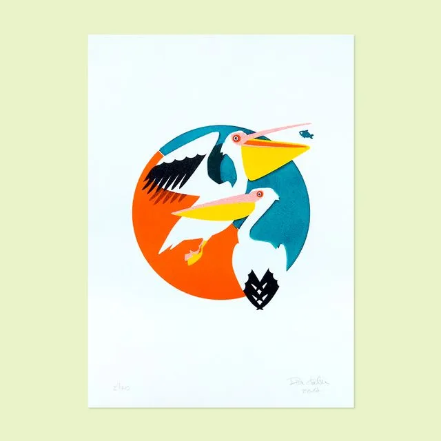 Art Print Risoprint Pelicans