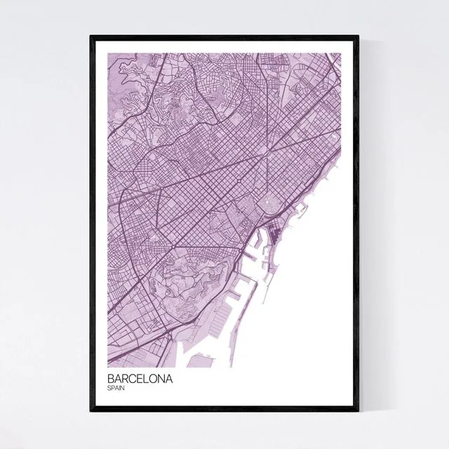 Barcelona City Map Print - Pastel Purple