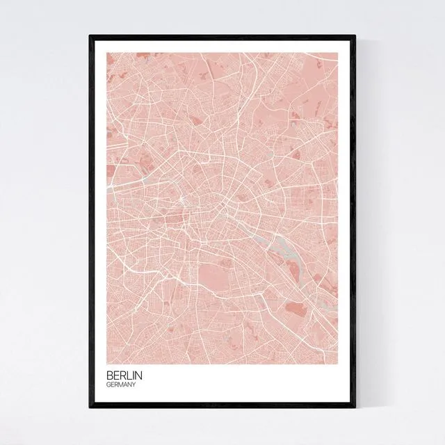 Berlin City Map Print - Light Red/Grey