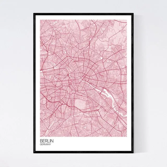 Berlin City Map Print - Pastel Red