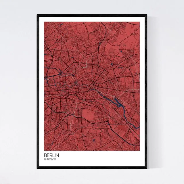 Berlin City Map Print - Red/Blue