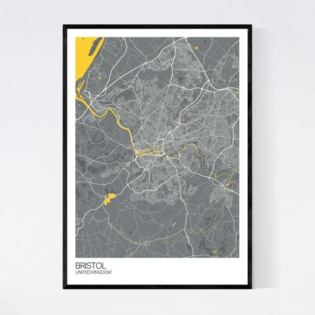 Bristol City Map Print - Dark Grey/Yellow