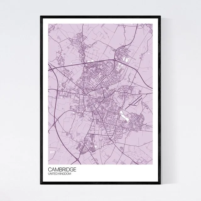 Cambridge City Map Print - Pastel Purple
