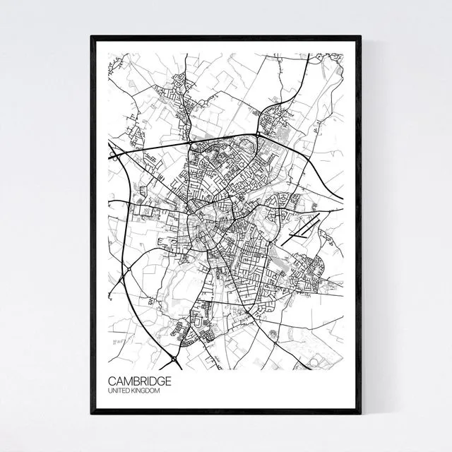 Cambridge City Map Print - White/Grey