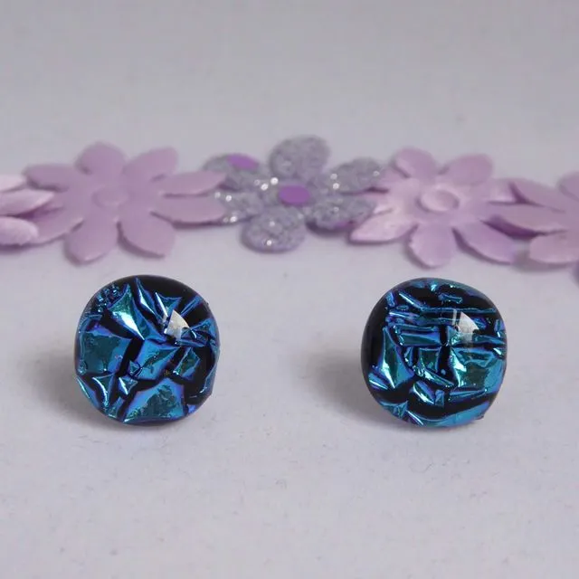 Dichroic glass stud earrings - turquoise prismatic