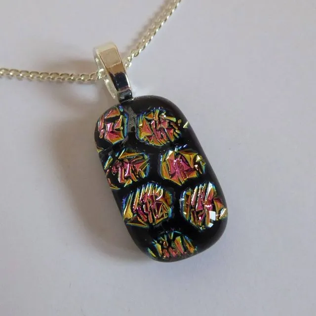 Dichroic glass pendant - pink honeycomb style