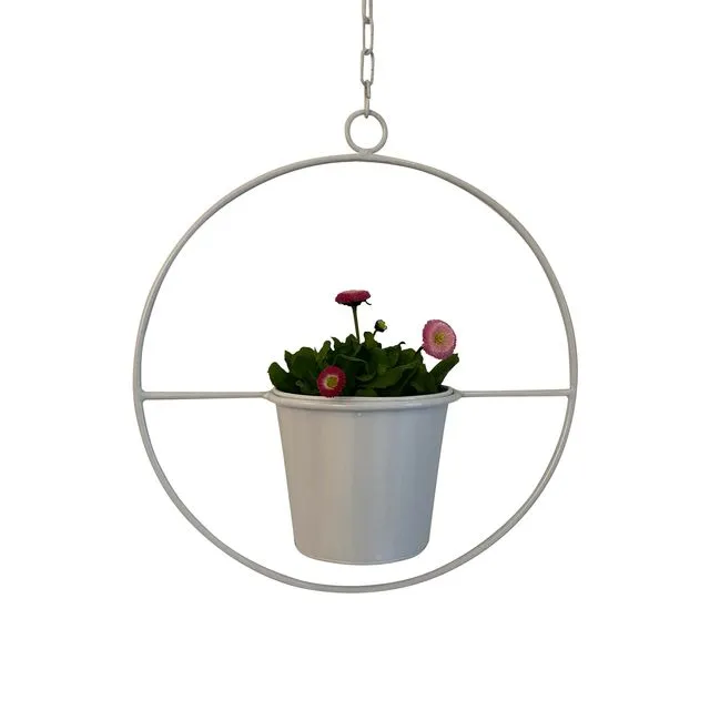 Plant Hanger with pot, round white