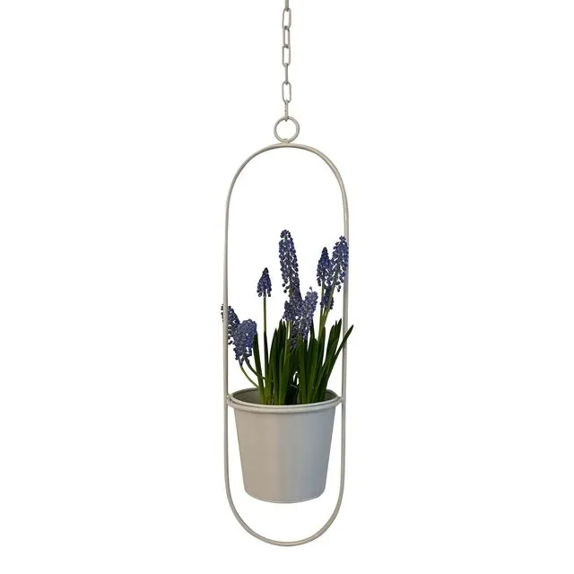 Plant Hanger with pot, oval white