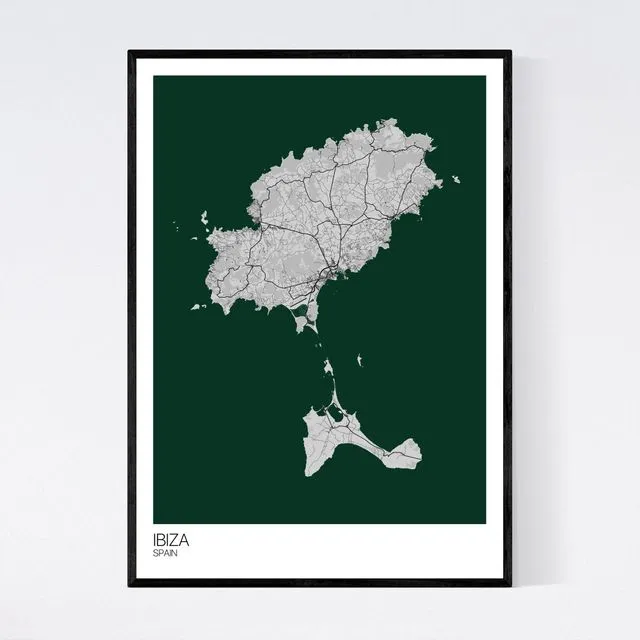 Ibiza Island Map Print - Grey/Green