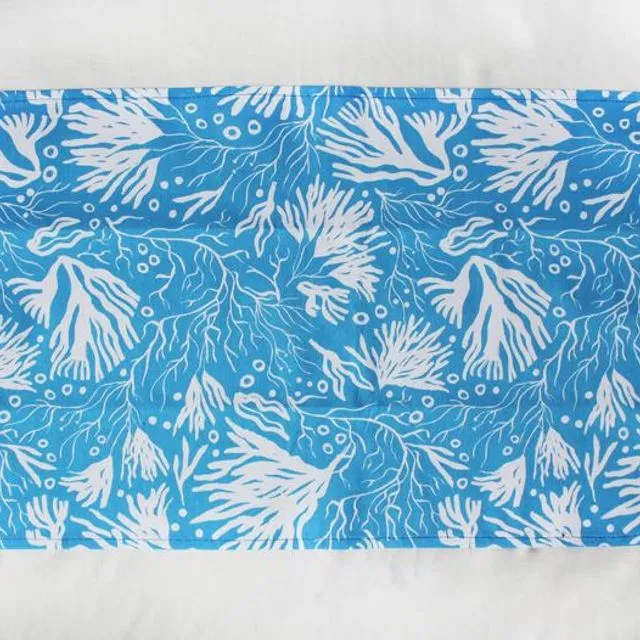 Luxury Teatowels Handmade Printed - Blue White Seaweed