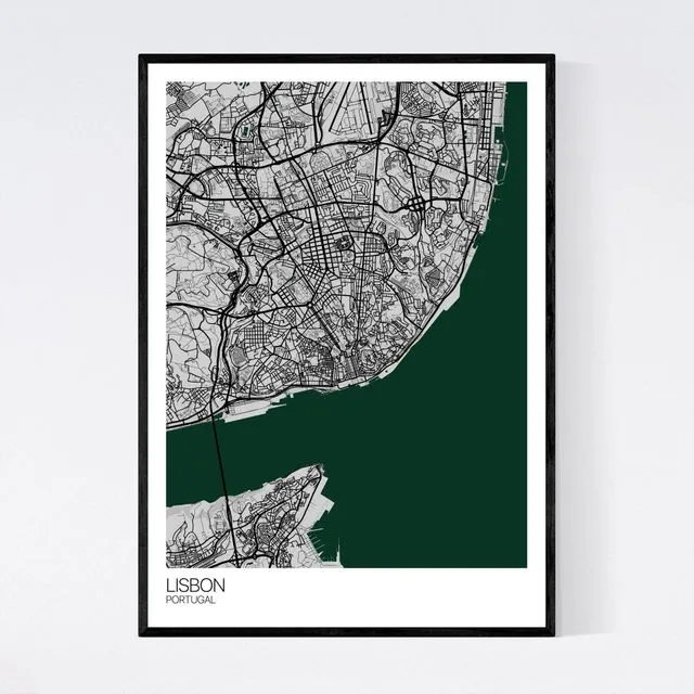 Lisbon City Map Print - Grey/Green