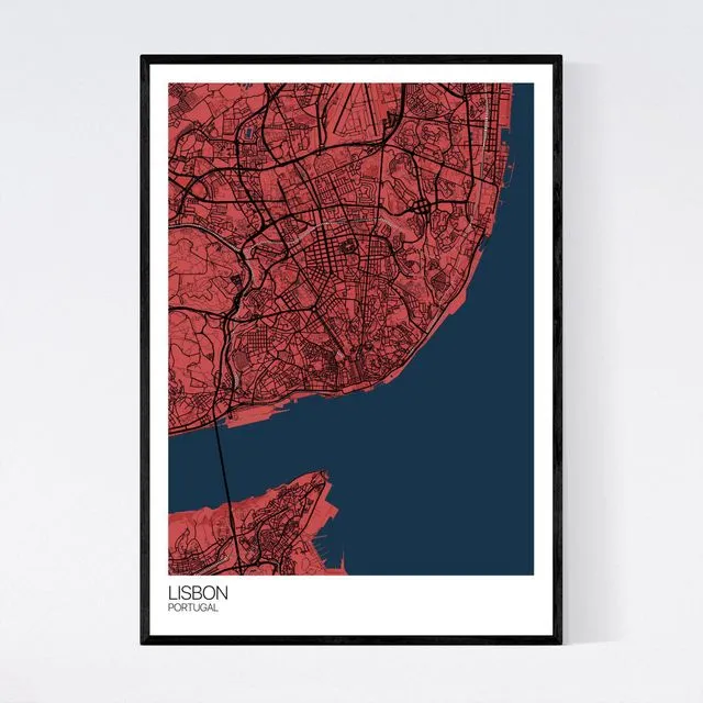 Lisbon City Map Print - Red/Blue